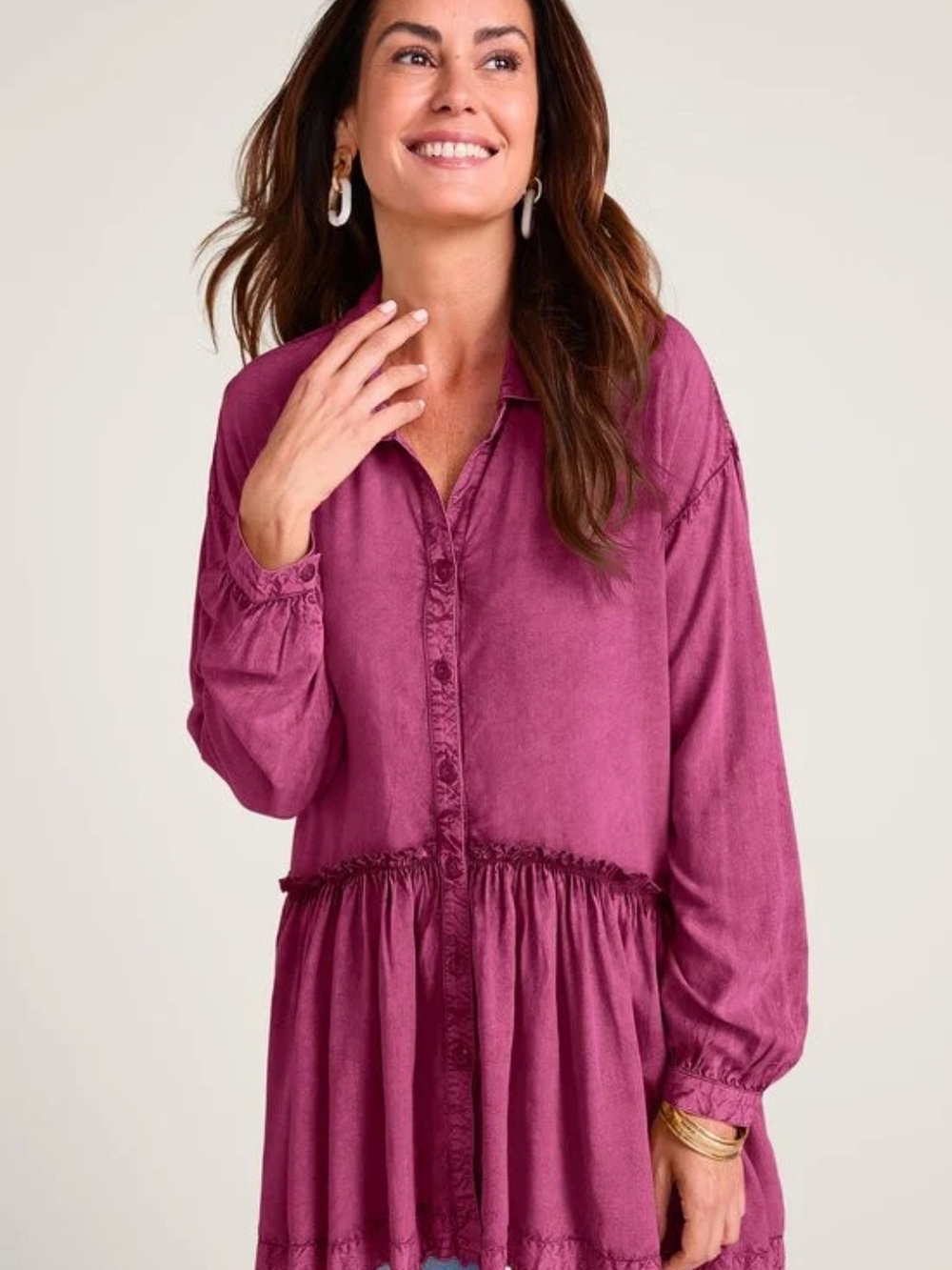 BRAND NEW! Berry Pink Button-Front Babydoll Tunic